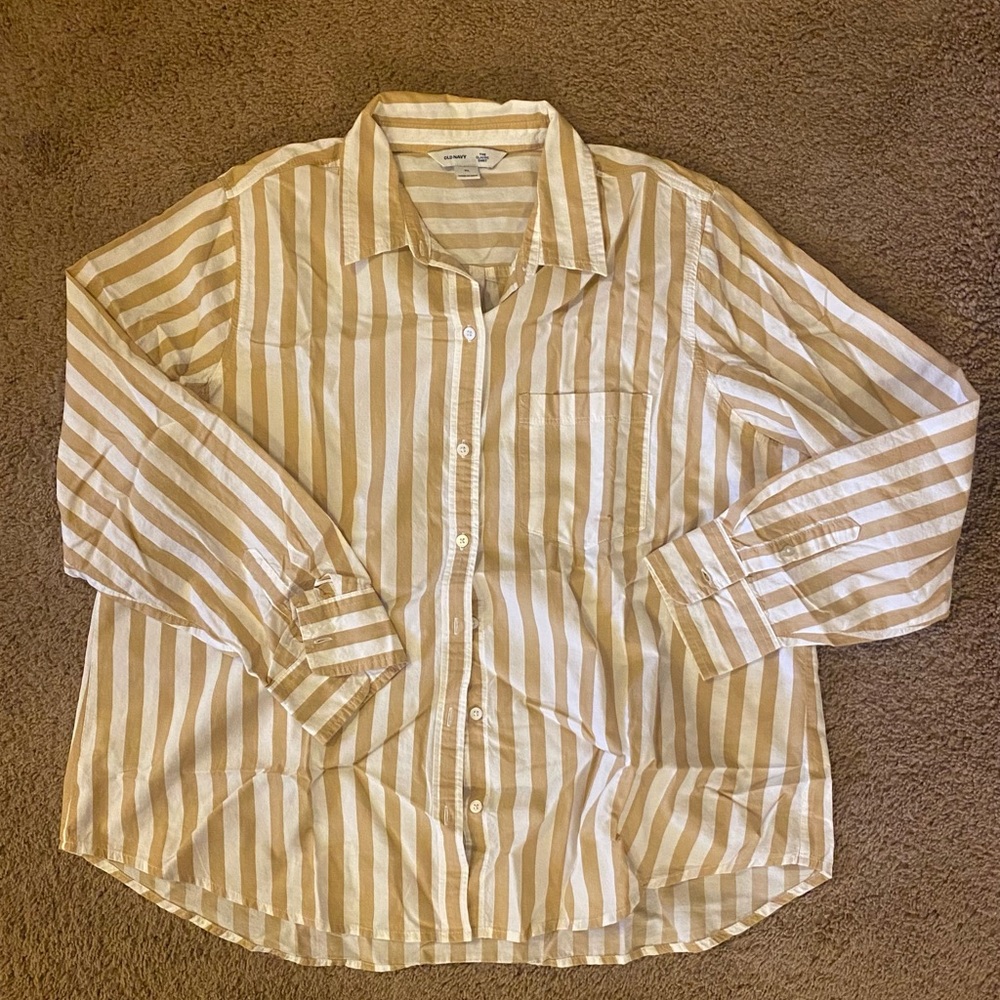 Striped Khaki and White Women’s Old Navy Shirt, Like New, Size XL